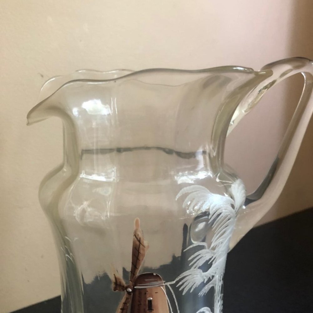 Antique Ruffled Edge Painted Pitcher - Picture 2 of 7